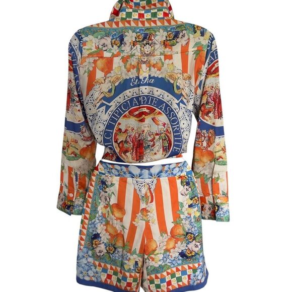 Multicolor Printed Two-Piece Shirt and Shorts Set Size S - Picture 6 of 6